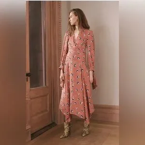 Rebecca Taylor Dresses | Rebecca Taylor Peach Print With Bishop Sleeve Silk Dress | Color: Black/Pink | Size: 2 | Ztataryan's Closet